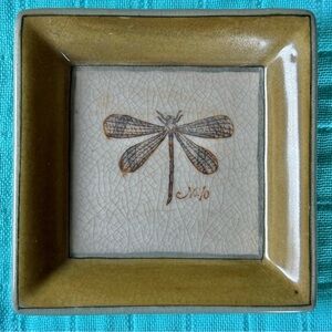 Dragonfly Stoneware Square Dish for Keys Jewelry Tray Keepsake Decor by HomArt